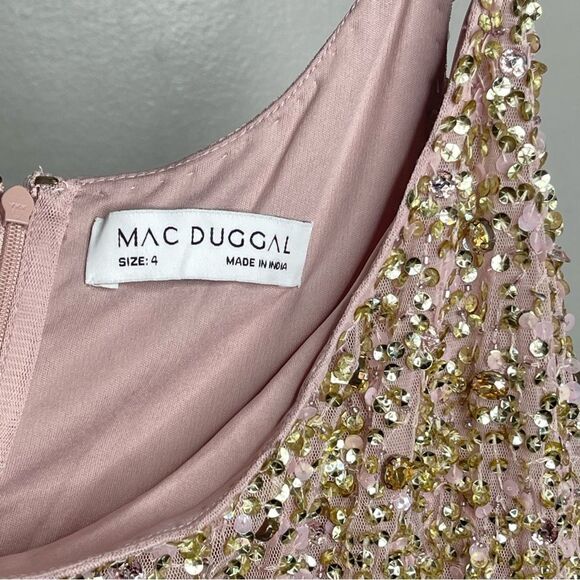 Mac Duggal 9224 Size 4 One Shoulder Embellished Trapeze A-Line Gown, Tan/Blush - Picture 8 of 13